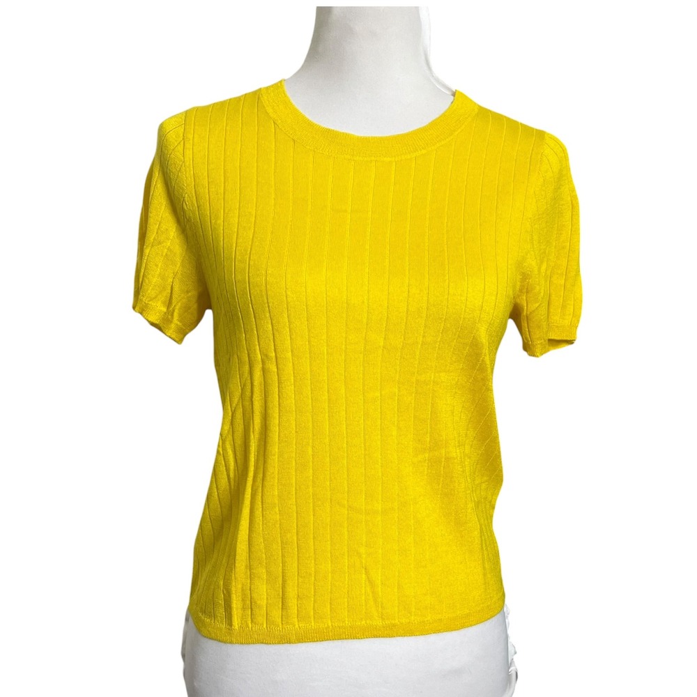 J.Crew Silk Blend Cropped T Shirt Women's Medium Yellow Short Sleeve New - Picture 2 of 8